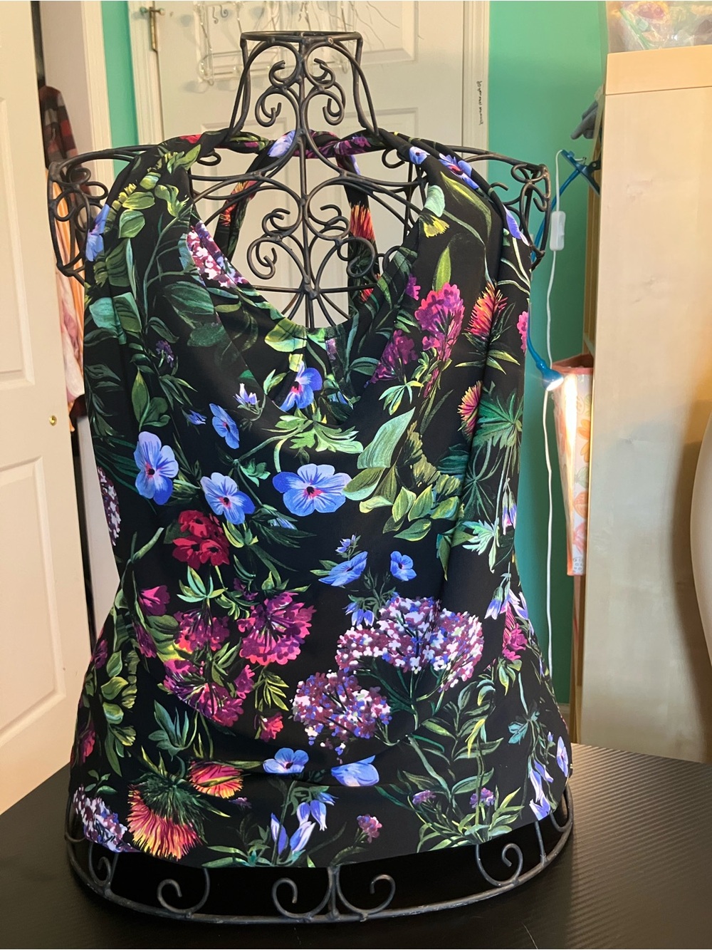 Magicsuit Black Floral V-Neck Camisole with Multicolor Blooms
